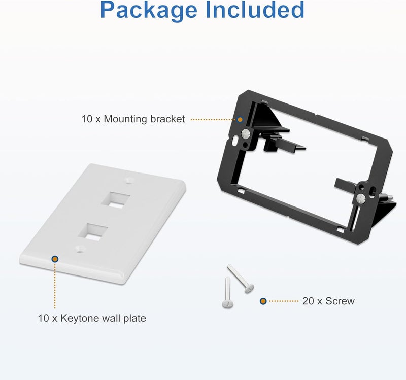 FGBB 2-Port Keystone Wall Plate, with Low Voltage Mounting Bracket, with Single Gang Decorator Wall for RJ45, HDMI, and Coax Keystone Inserts, White, 10-Pack - Image 5